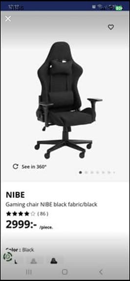 Gaming chair NIBE black fabric/black