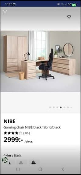 Gaming chair NIBE black fabric/black