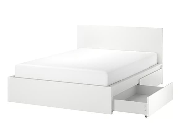 IKEA Malm sängram med ribbotten och förvaring 180x200 vit