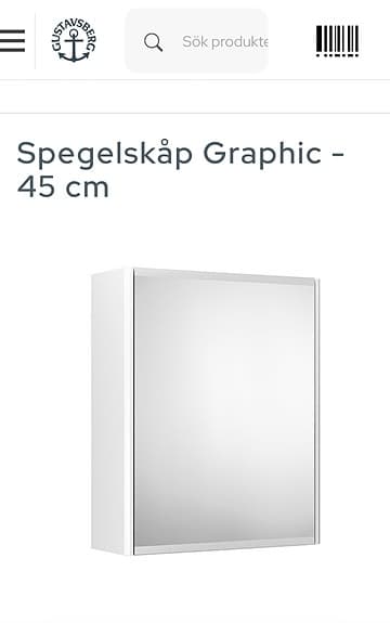 SPEGELSKÅP GUSTAVSBERG GRAPHIC VIT 45 CM