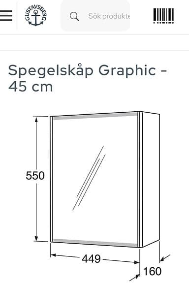 SPEGELSKÅP GUSTAVSBERG GRAPHIC VIT 45 CM