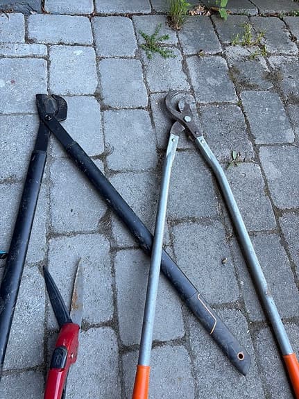 Trädgårdsredskap sekatörer och grensaxar