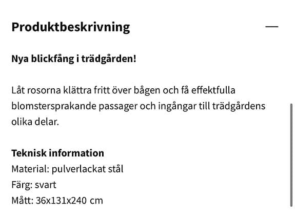 Gardol Bella rosenbåge 131x240 cm svart