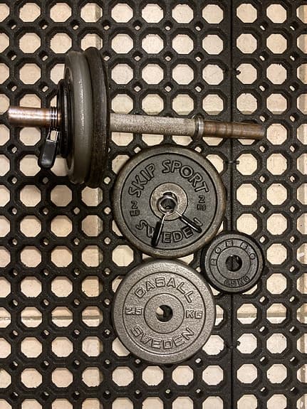 Hantel med vikter,  +10 kg.