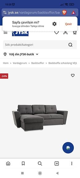 Jysk bäddsoffa med schäslong grå