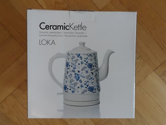 LOKA Ceramic Kettle vattenkokare keramik vit blå Ny Oanvänd