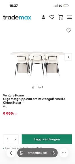 Olga Matgrupp 200 cm Rektangulär med 6 Chico Stolar