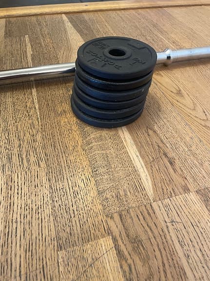 Skivstång med vikter och snabbklämmor