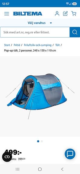 Pop up tält 2 pers. + 2 luftmadrass och pump