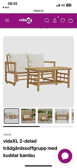 Bambu loungesoffa med bord för uteplats