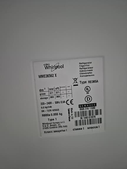Whirlpool WME36562 X helkyl 363 L – rostfri –  fint skick