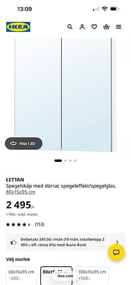 IKEA LETTAN spegelskåp 80x15x95 cm