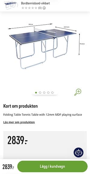 Bordtennisbord-vikbart pingisbord