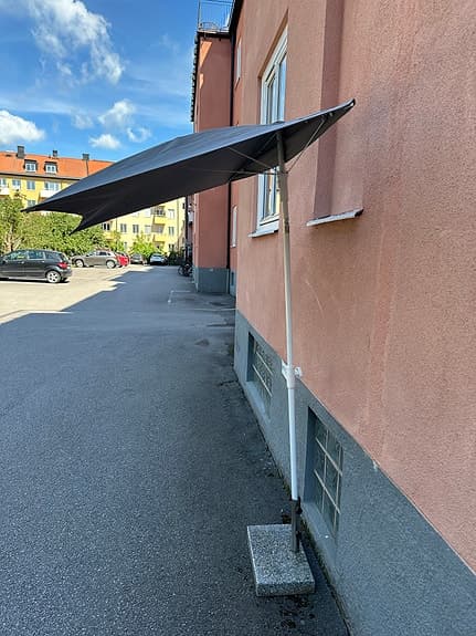 IKEA LILLEÖ parasoll grå med kraftig fot (Sten 25kg)