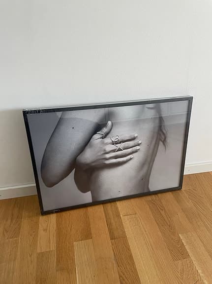 Vacker tavla med konst/fototryck i svart/vitt med svart ram