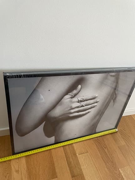 Vacker tavla med konst/fototryck i svart/vitt med svart ram