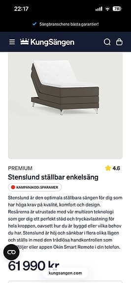 KungSängen VX M20L ställbar säng 80x200 nougat