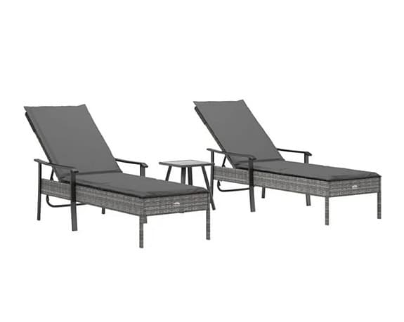 2 st solsängar med bord konstrotting grå
