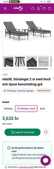 2 st solsängar med bord konstrotting grå