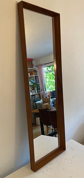 Stor väggspegel i teak – skandinavisk design, retro/vintage (120 × 39 cm)