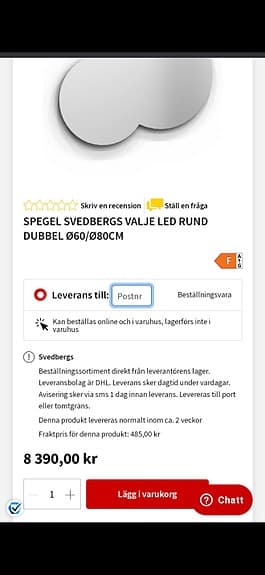 Ny dubbelspegel I kartong med inbyggd belysning från Svedbergs