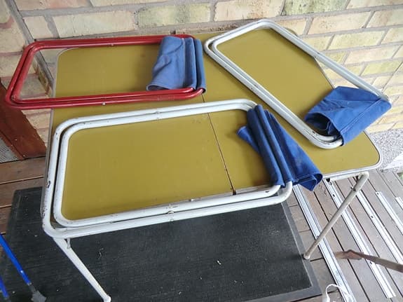 origo hopfällbart campingbord 3 stolar 1970-tal stabilt