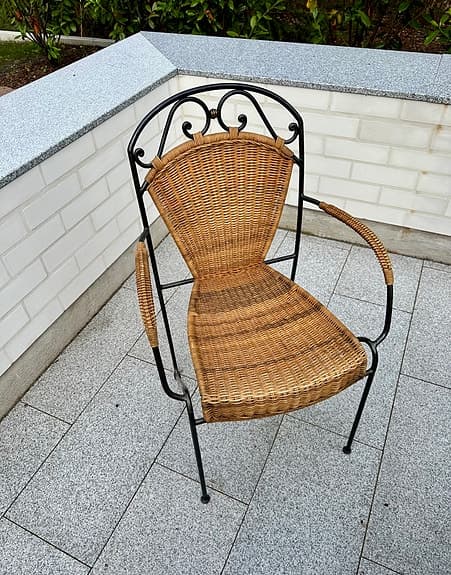 Matgrupp ute med bord i teak och 6 rottingstolar -vintage - SOMMAR-REA!