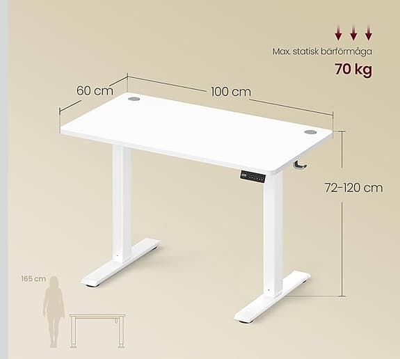 Höj- och sänkbart skrivbord vit elektriskt