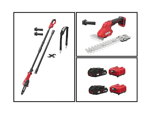Skil 20 V teleskopisk grensåg + busk-/grästrimmer + 2 x batterier och laddare