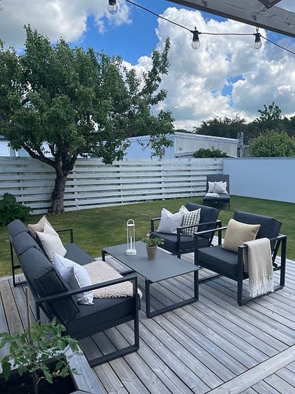 Vonge - Svart loungeset soffa och 2 fåtöljer med bord