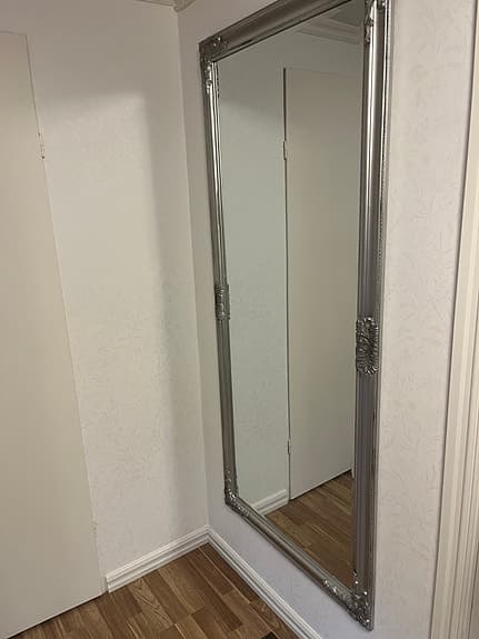 Helkroppsspegel med silverfärgad ram