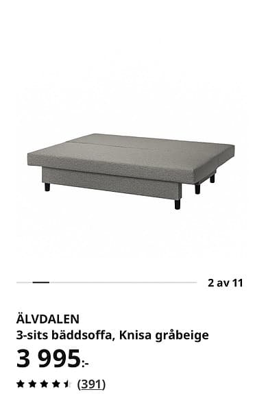 IKEA Älvdalen bäddsoffa 3-sits gråbeige