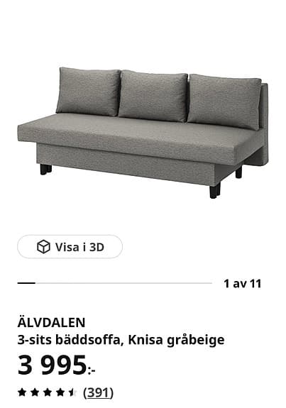 IKEA Älvdalen bäddsoffa 3-sits gråbeige