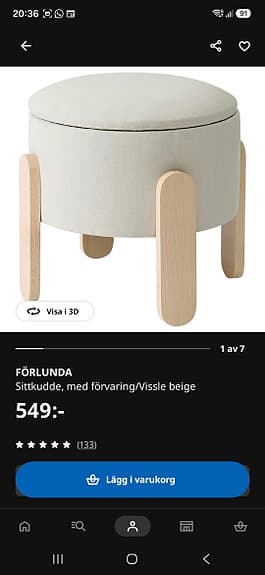 Förlunda sittkudde med förvaring/ vissle beige