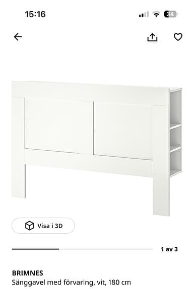 IKEA vit sänggavel med hyllor 186 cm