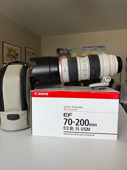 Canon EF 70-200 mm f/2,8 L IS USM med Manfrotto 685B monostativ och snabblås.