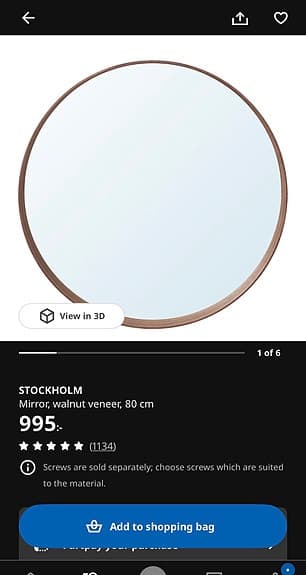 IKEA STOCKHOLM rund spegel 80 cm valnöt