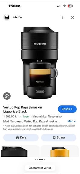 Nespresso Vertuo Pop kapselmaskin svart