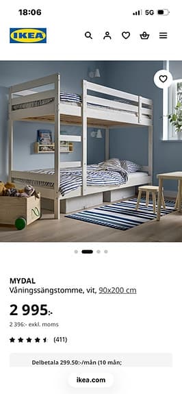 Mydal våningssäng  i vitt