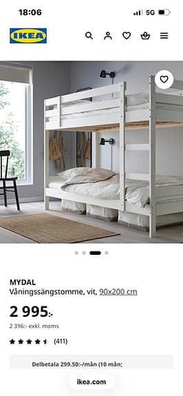 Mydal våningssäng  i vitt
