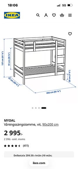 Mydal våningssäng  i vitt