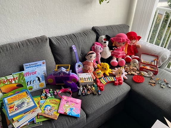 Leksakspaket böcker, mjukisdjur, instrument och pedagogiska leksaker