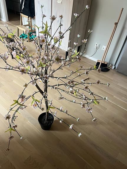 Konstgjort körsbärsträd med rosa blommor i kruka