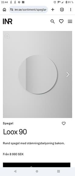 Ny rund spegel INR Loox 90 cm med belysning