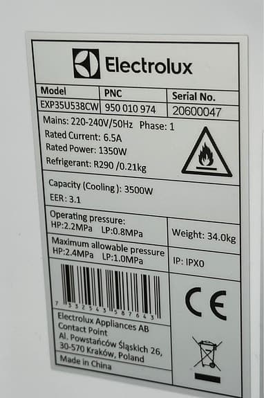 Electrolux EXP35U538CW portabel luftkonditionering vit