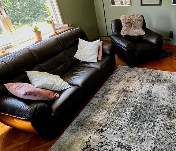 Mio Palermo 3-sits bäddsoffa + fåtölj i äkta skinn – mycket fint skick