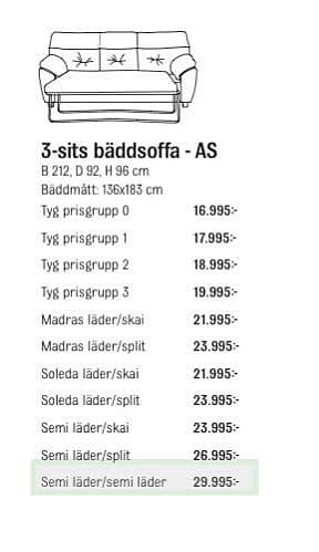 Mio Palermo 3-sits bäddsoffa + fåtölj i äkta skinn – mycket fint skick