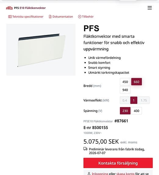 Frico PFS fläktkonvektor 1000 watt
