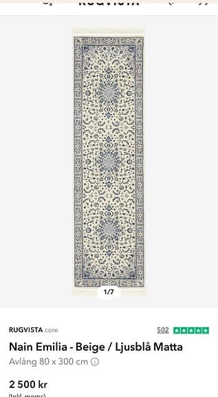 Rugvista löpare matta blå/beige mönstrad