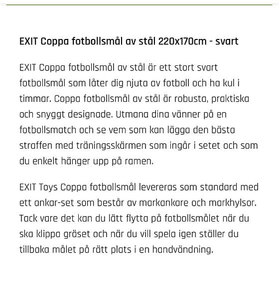 EXIT Coppa fotbollsmål stål 220x170 cm svart
